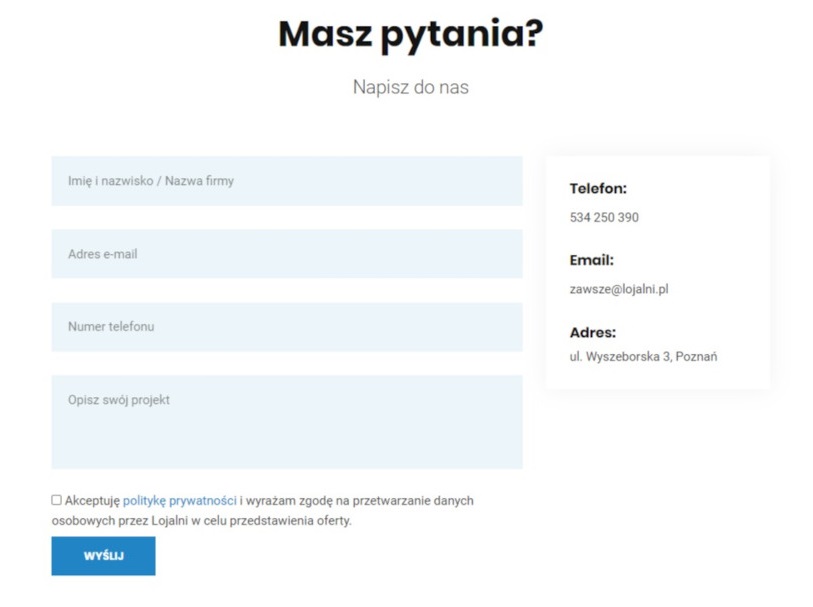 Przykład formularza kontaktowego