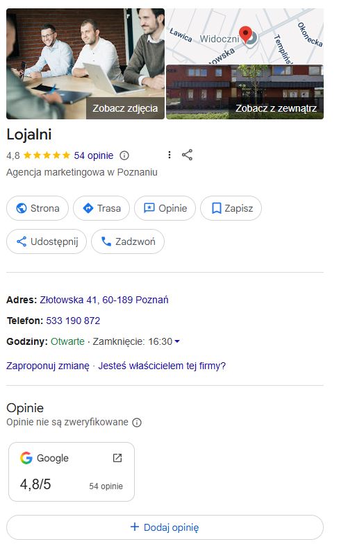 Agencja SEO Lojalni Dowiedz się, czym dokładnie jest wizytówka Google Moja Firma i jak ją pozycjonować, by budować widoczność w organicznych wynikach wyszukiwania, a także ruch w stacjonarnym sklepie.