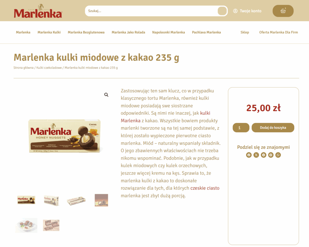 Agencja SEO Lojalni Firma Marlenka działa w branży cukierniczej, zajmując się produkcją oraz sprzedażą tradycyjnych ciast, tortów i deserów miodowych oraz ormiańskich, w tym tortu Marlenka i miodowych kulek. Swoje produkty zarówno klientom indywidualnym, jak i firmom (kawiarniom, restauracjom, sklepom, cateringowi).